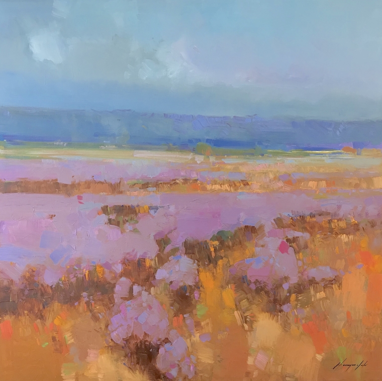 Field of Lavenders, Original oil Painting, Handmade artwork, One of a Kind         